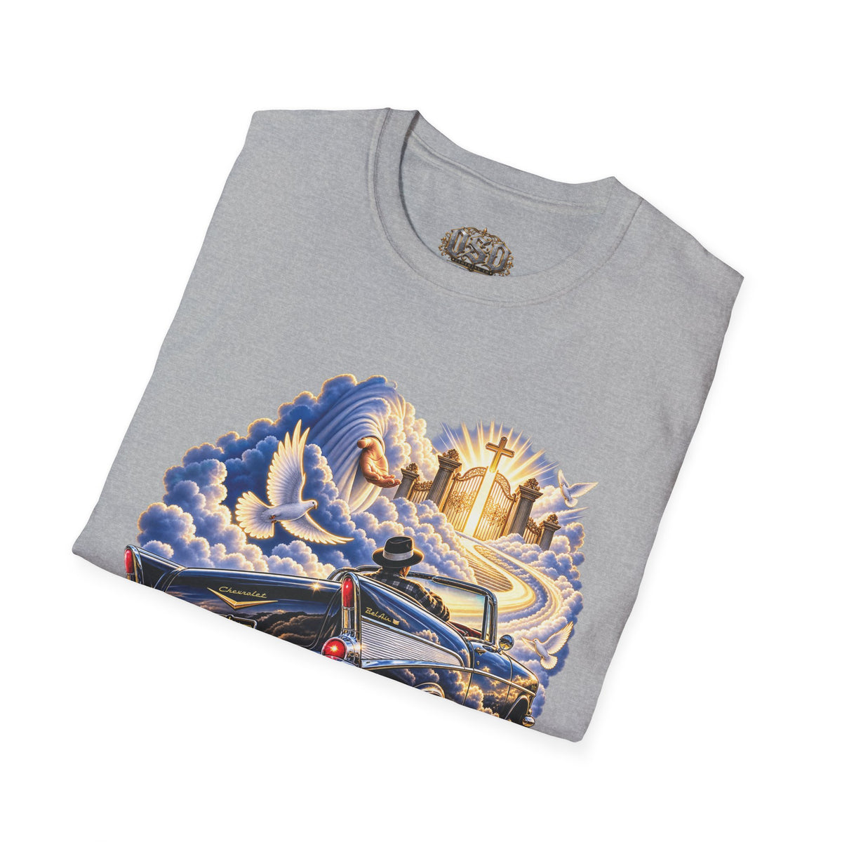 Christian Heaven Car Tribute T-Shirt — Guardian Angel, Cross & Dove T Shirt