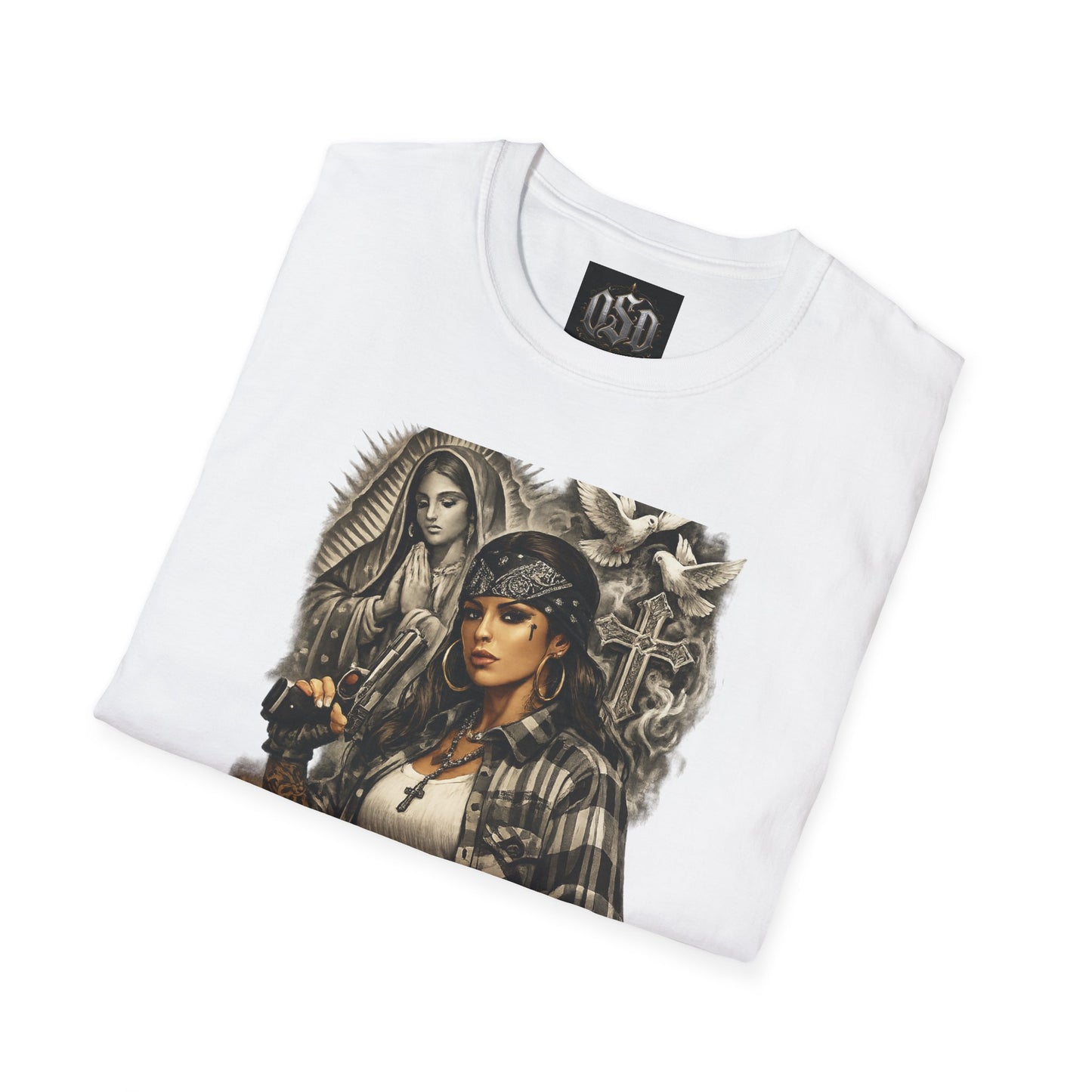 Chicana Lowrider Art T-Shirt – Virgen & Cholo Girl Vintage Streetwear