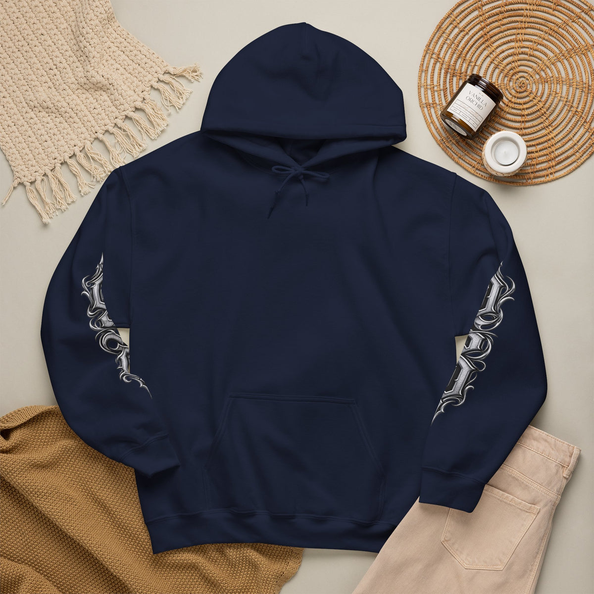 Hoodie — Ornate Gothic "OSD" Logo Sleeve & Back Streetwear Hoodie