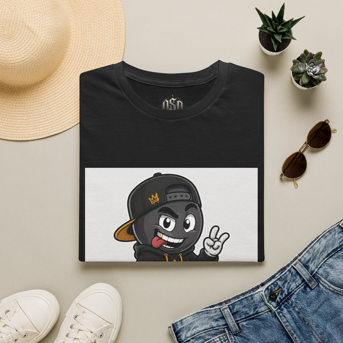 Character Graphic T‑Shirt — Cartoon Peace Sign Streetwear Tee