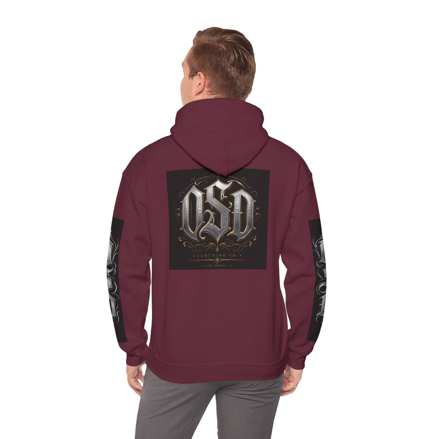 Graphic Hoodie — Gothic "OSD" Logo Pullover with Sleeve Panels