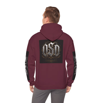 Graphic Hoodie — Gothic "OSD" Logo Pullover with Sleeve Panels