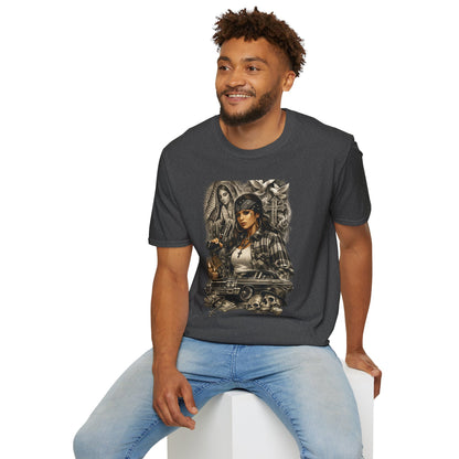 Chicana Lowrider Art T-Shirt – Virgen & Cholo Girl Vintage Streetwear
