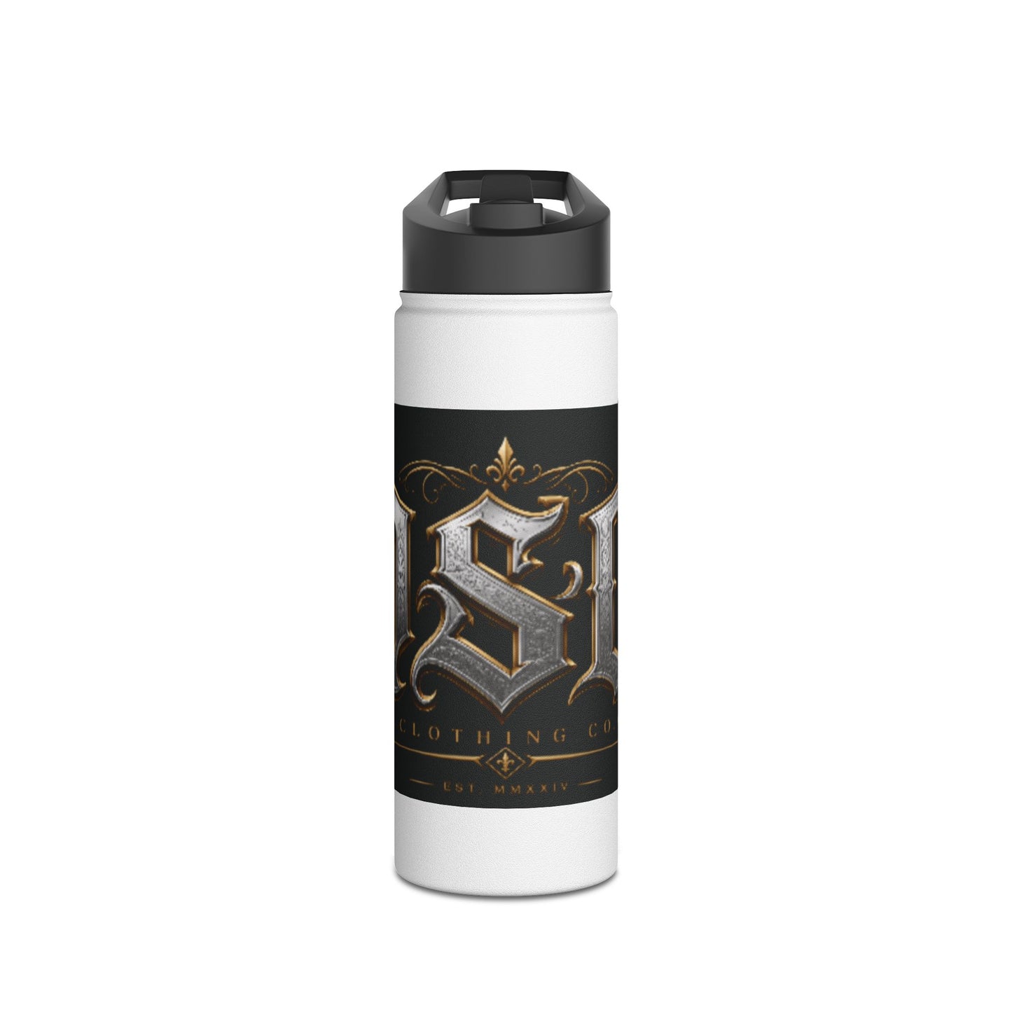 Ornate Gothic Stainless Steel Water Bottle — Vintage Monogram Design