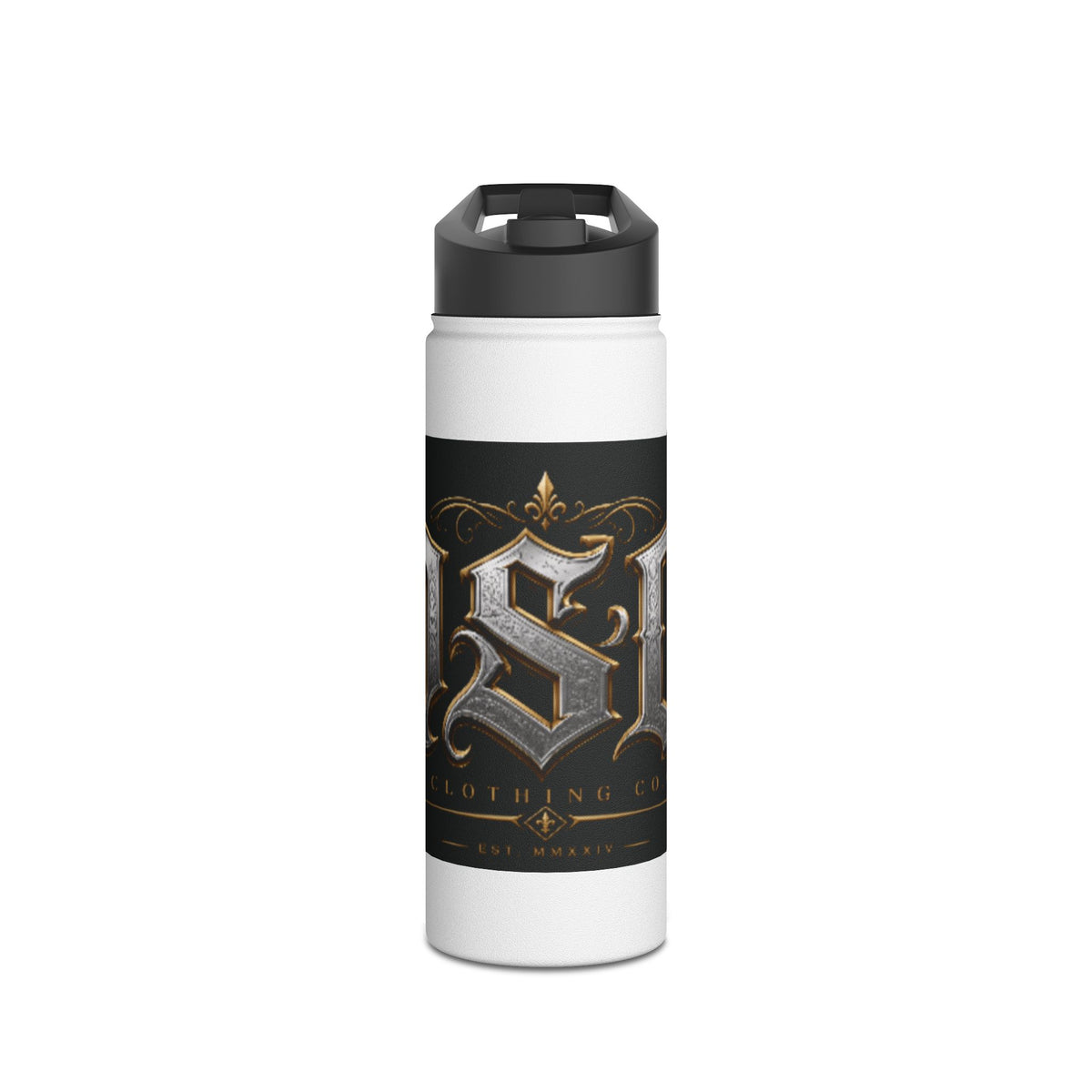 Ornate Gothic Stainless Steel Water Bottle — Vintage Monogram Design