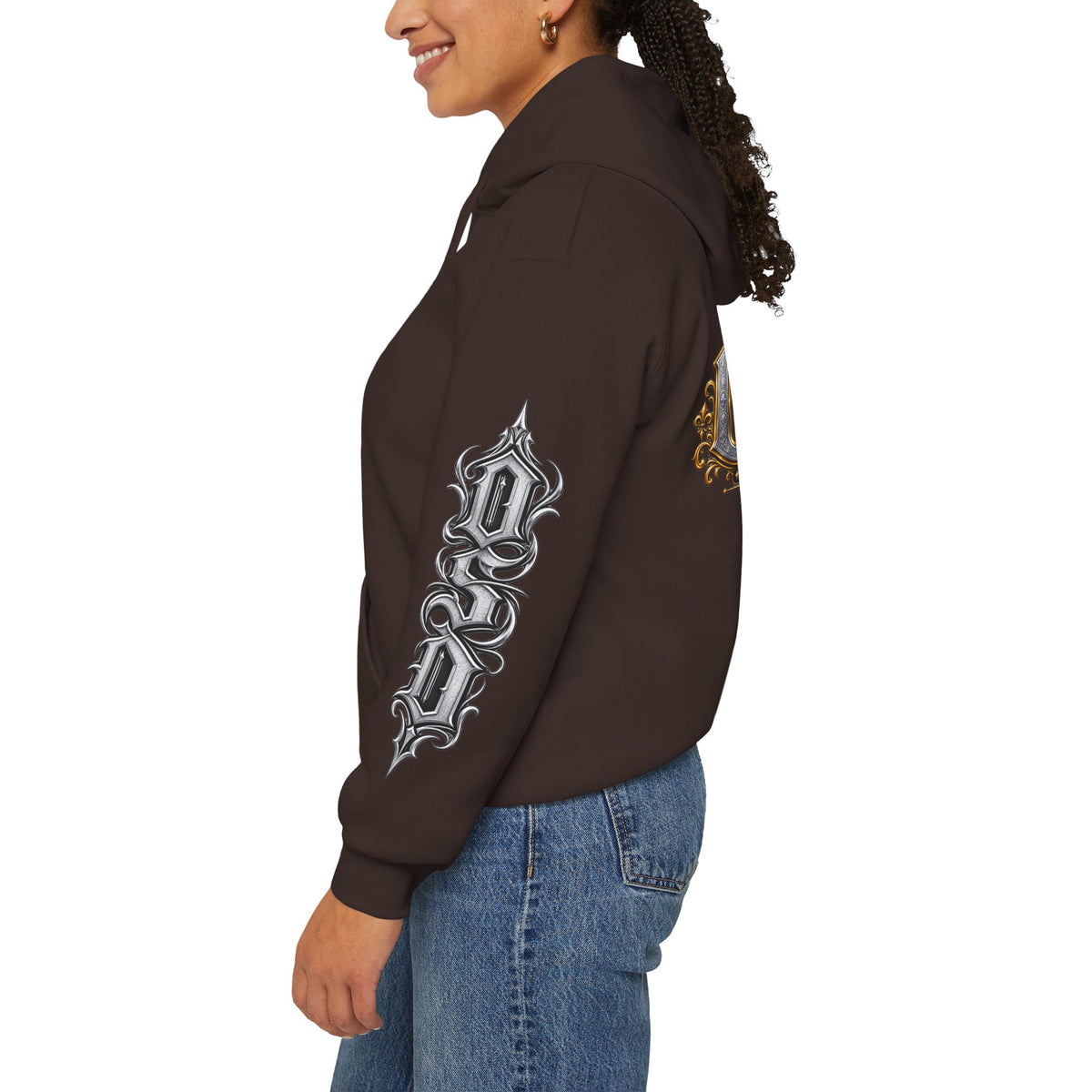Hoodie — Ornate Gothic "OSD" Logo Sleeve & Back Streetwear Hoodie