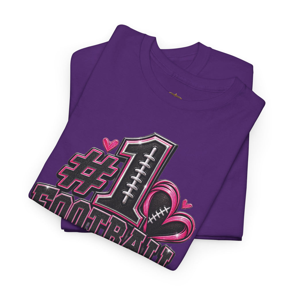 #1 Football Mom T-Shirt — Pink Heart Football Mom Tee for Game Day