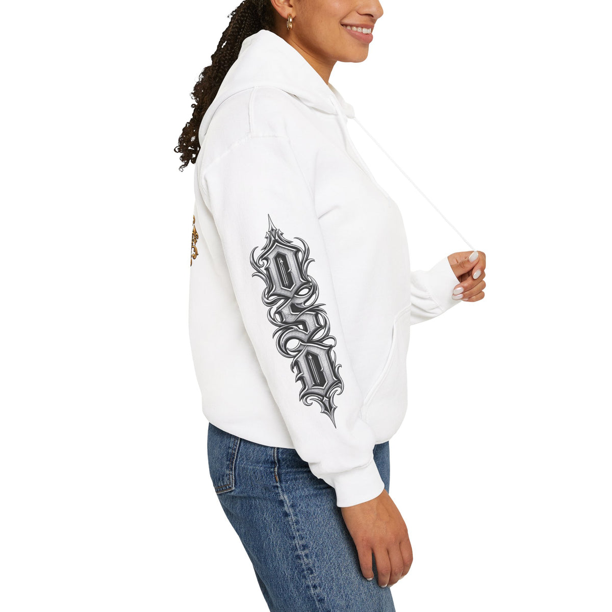 Hoodie — Ornate Gothic "OSD" Logo Sleeve & Back Streetwear Hoodie