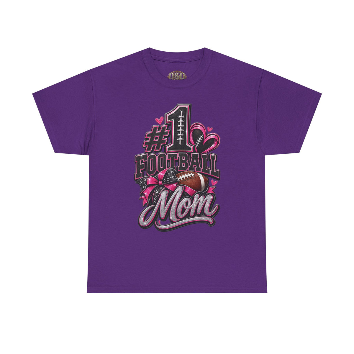 #1 Football Mom T-Shirt — Pink Heart Football Mom Tee for Game Day