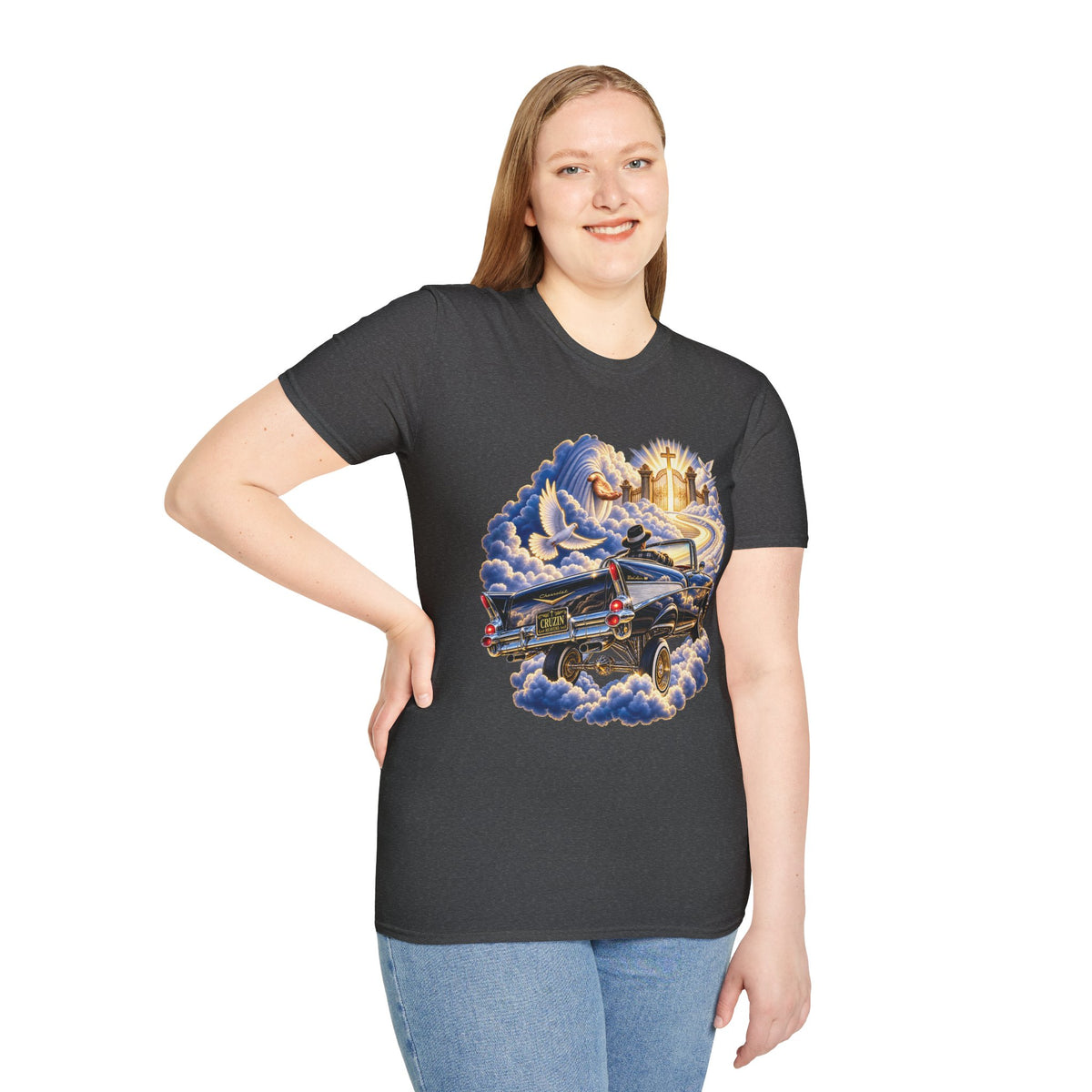 Christian Heaven Car Tribute T-Shirt — Guardian Angel, Cross & Dove T Shirt