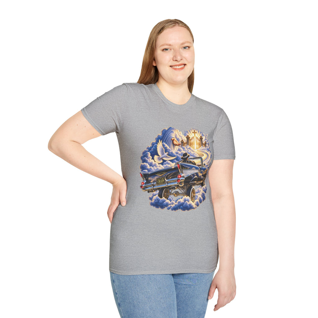 Christian Heaven Car Tribute T-Shirt — Guardian Angel, Cross & Dove T Shirt