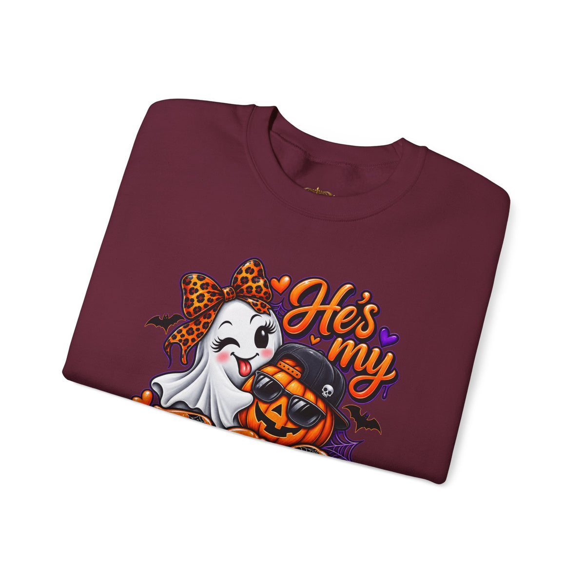 Sweatshirt — "He's My Boo Thing" Halloween Ghost & Jack-O'-Lantern Crewneck