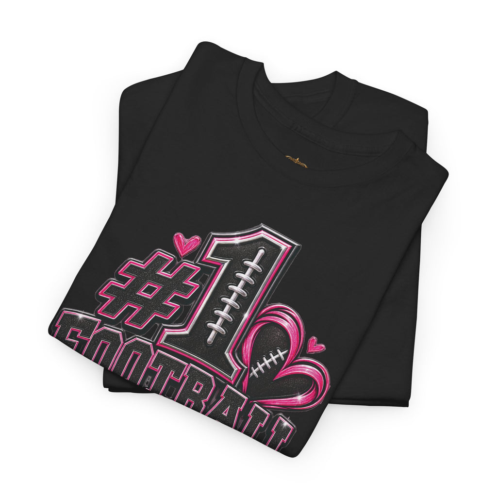 #1 Football Mom T-Shirt — Pink Heart Football Mom Tee for Game Day