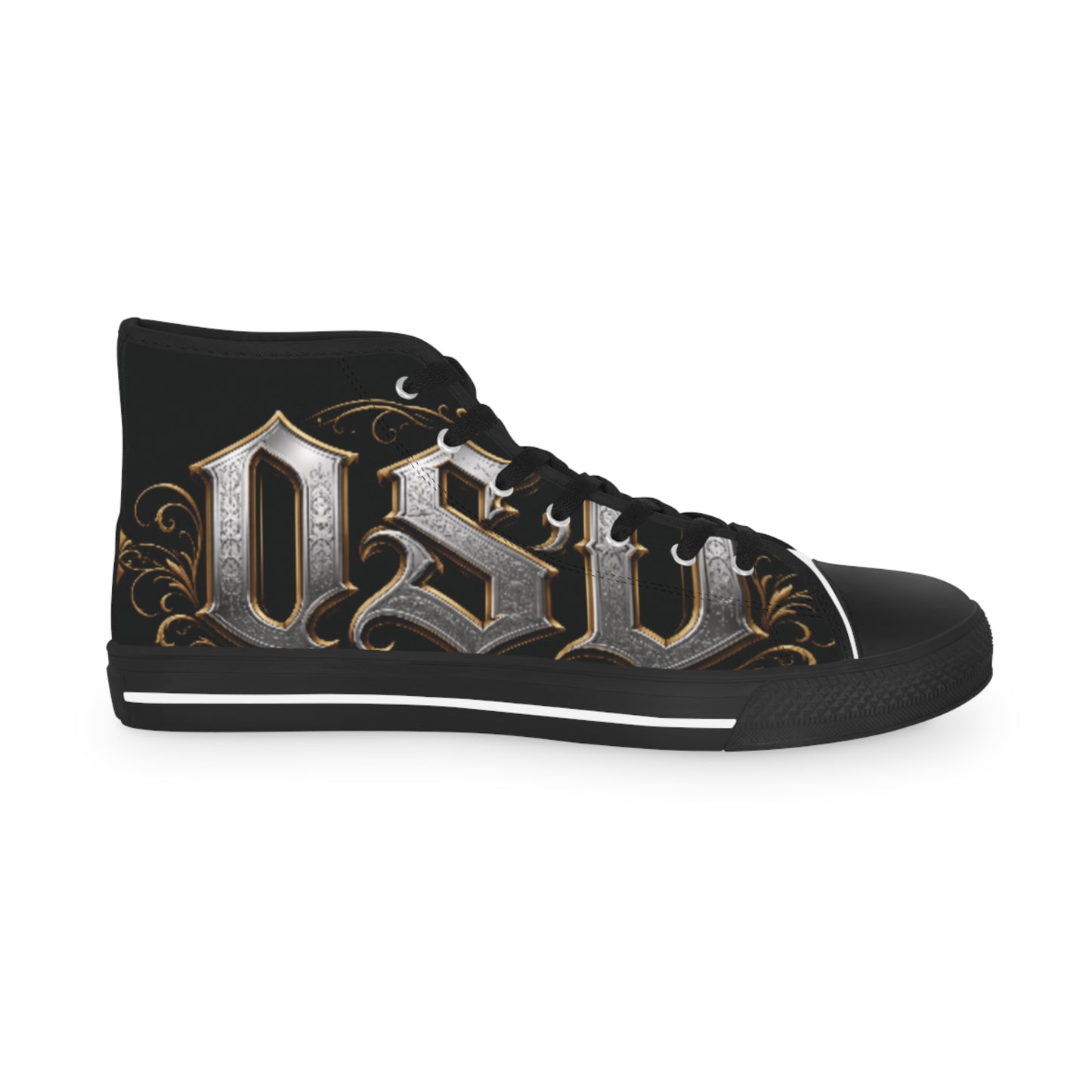 High Top Sneakers — Gothic Lettering Black & Gold Streetwear