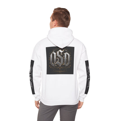 Graphic Hoodie — Gothic "OSD" Logo Pullover with Sleeve Panels