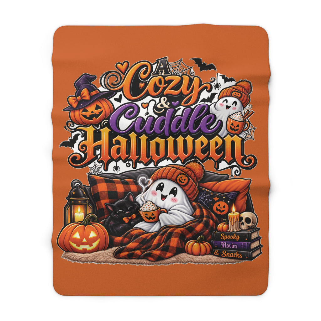 A Cozy & Cuddle Halloween Sherpa Blanket — Cute Ghosts, Pumpkins & Autumn Vibe