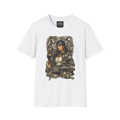 Chicana Lowrider Art T-Shirt – Virgen & Cholo Girl Vintage Streetwear