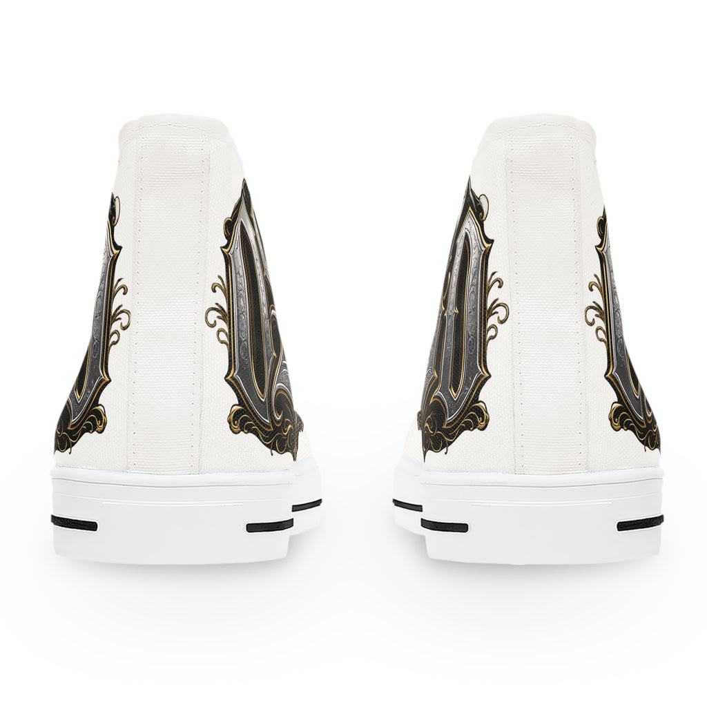 Women's High Top Sneakers — Gothic Monogram Black & Gold Vintage Initials