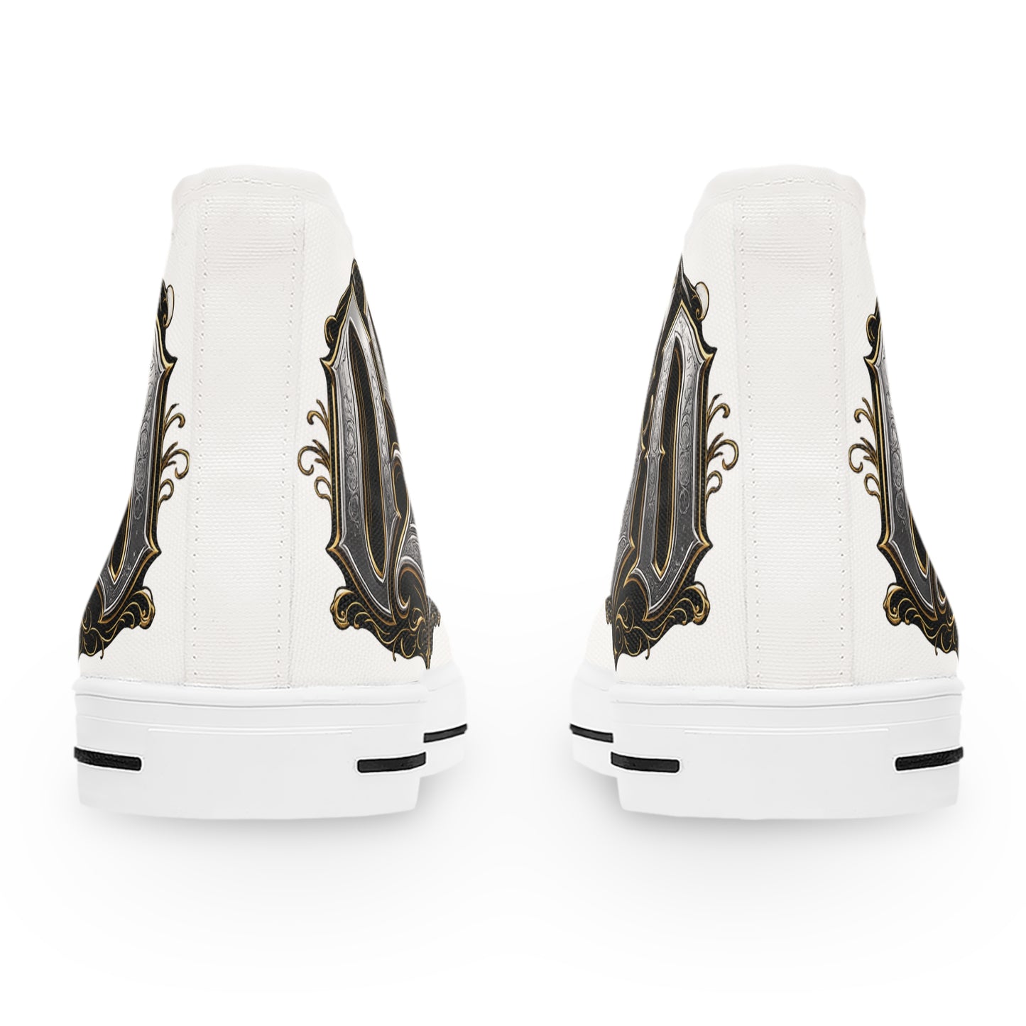 Women's High Top Sneakers — Gothic Monogram Black & Gold Vintage Initials