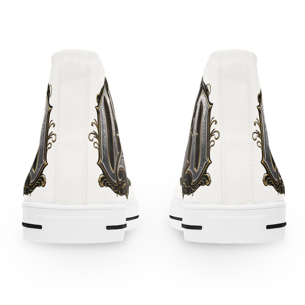 Women's High Top Sneakers — Gothic Monogram Black & Gold Vintage Initials