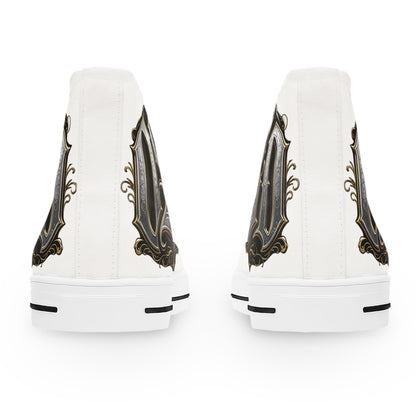 Women's High Top Sneakers — Gothic Monogram Black & Gold Vintage Initials