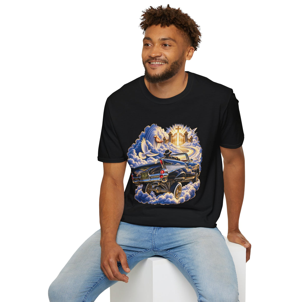 Christian Heaven Car Tribute T-Shirt — Guardian Angel, Cross & Dove T Shirt