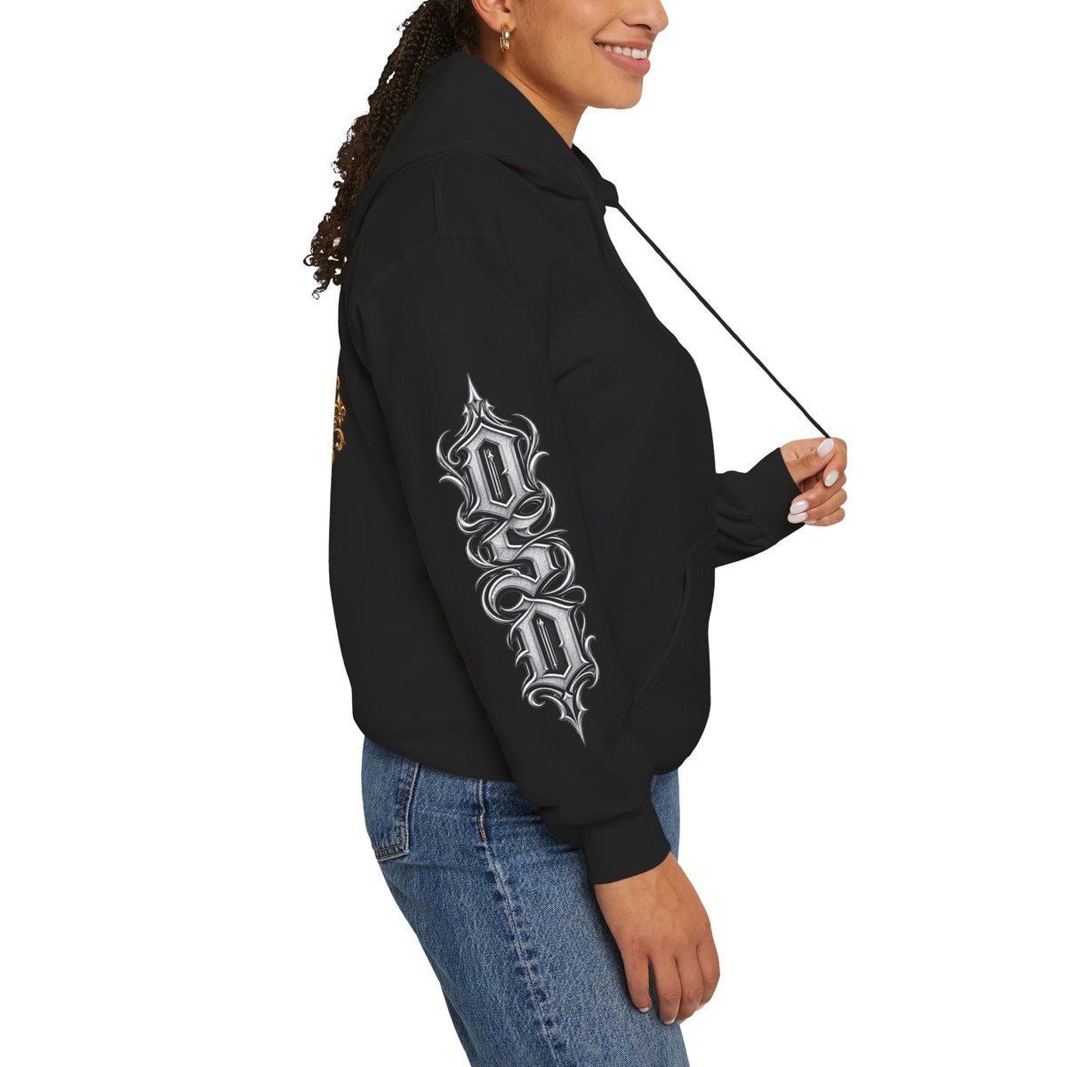 Hoodie — Ornate Gothic "OSD" Logo Sleeve & Back Streetwear Hoodie
