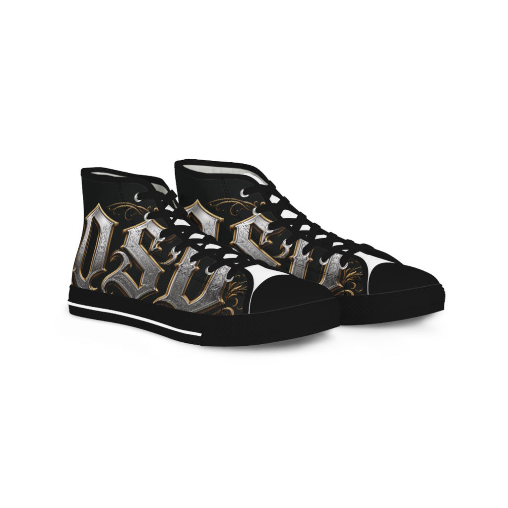 High Top Sneakers — Gothic Lettering Black & Gold Streetwear