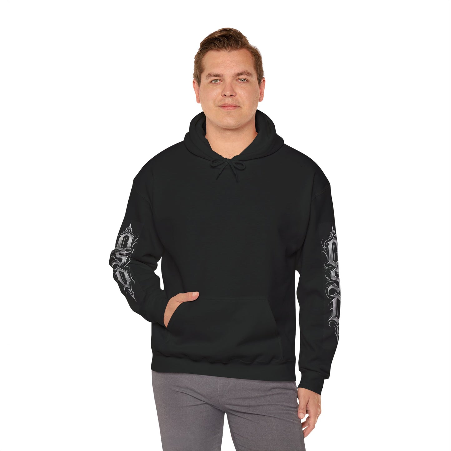 Graphic Hoodie — Gothic "OSD" Logo Pullover with Sleeve Panels