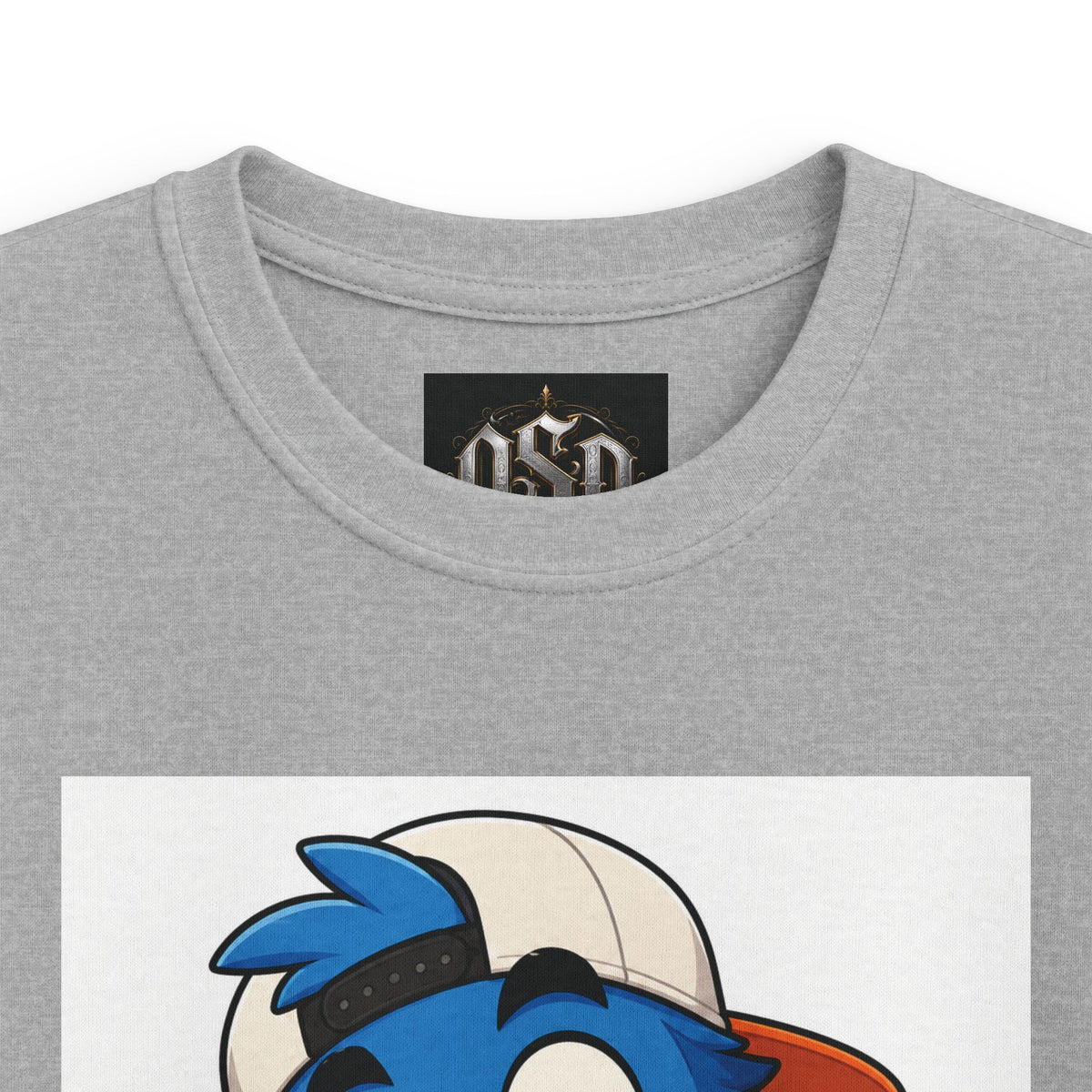 Kids Tee — Blue Cartoon Character Peace Sign Graphic Shirt