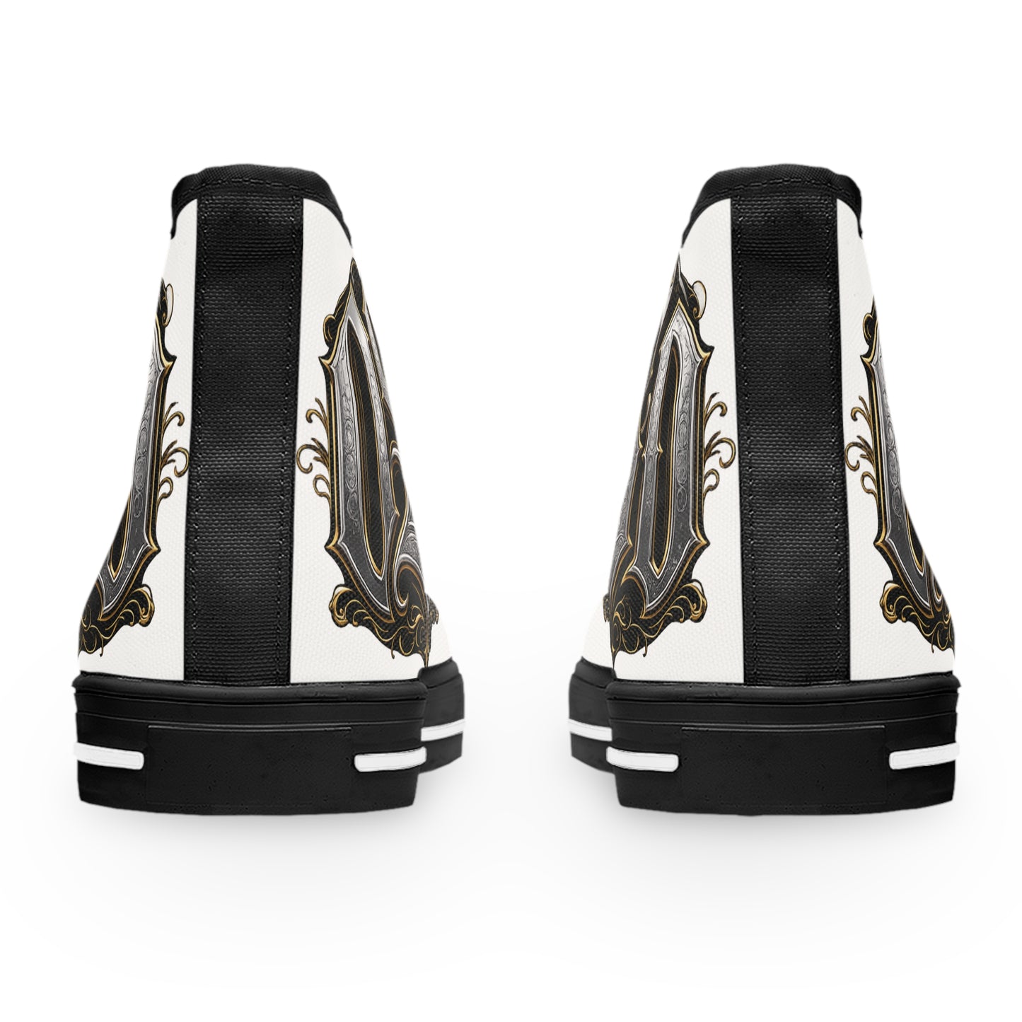 Women's High Top Sneakers — Gothic Monogram Black & Gold Vintage Initials
