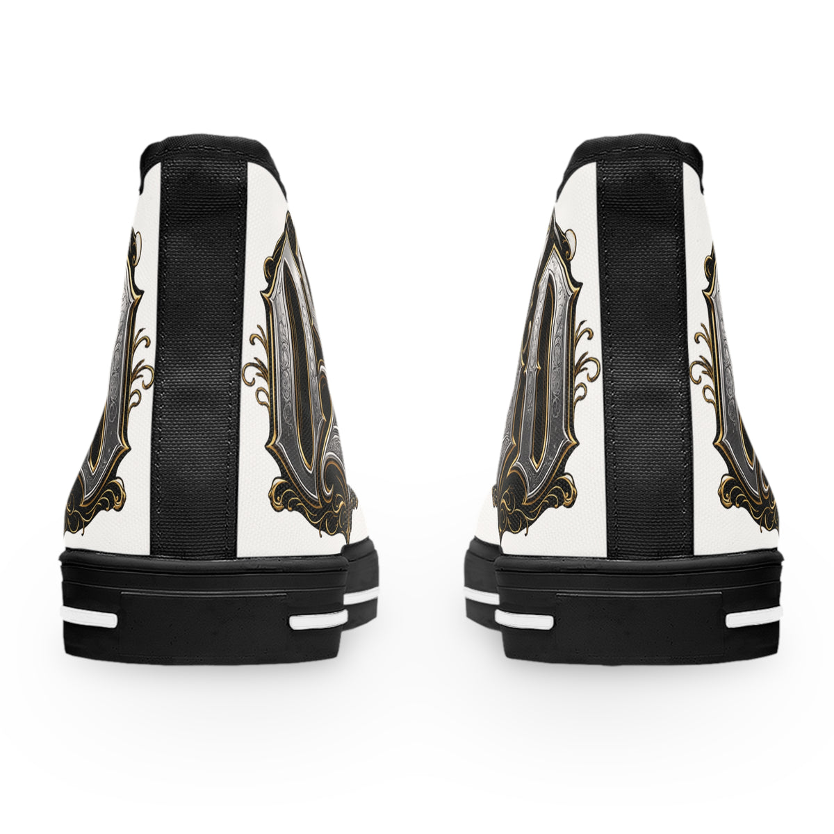 Women's High Top Sneakers — Gothic Monogram Black & Gold Vintage Initials