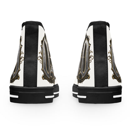 Women's High Top Sneakers — Gothic Monogram Black & Gold Vintage Initials