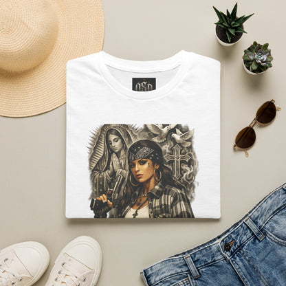 Chicana Lowrider Art T-Shirt – Virgen & Cholo Girl Vintage Streetwear