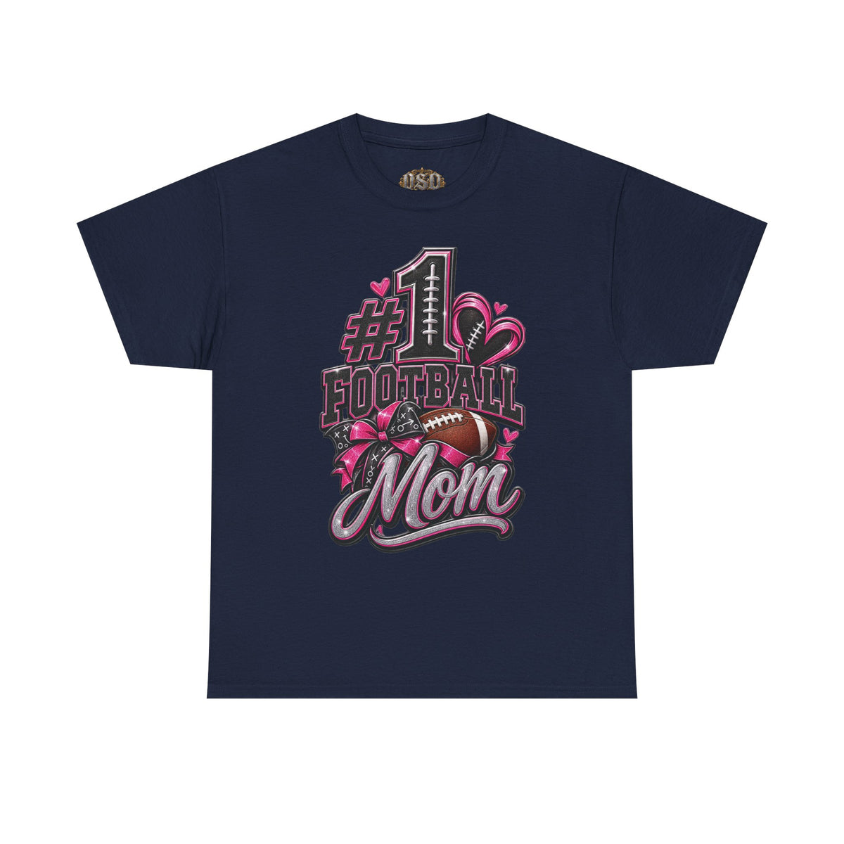 #1 Football Mom T-Shirt — Pink Heart Football Mom Tee for Game Day