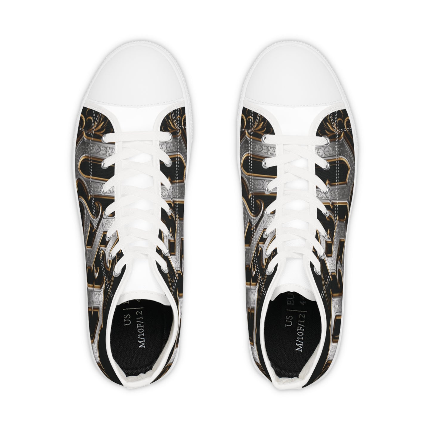 High Top Sneakers — Gothic Lettering Black & Gold Streetwear