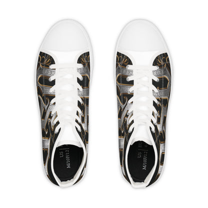 High Top Sneakers — Gothic Lettering Black & Gold Streetwear