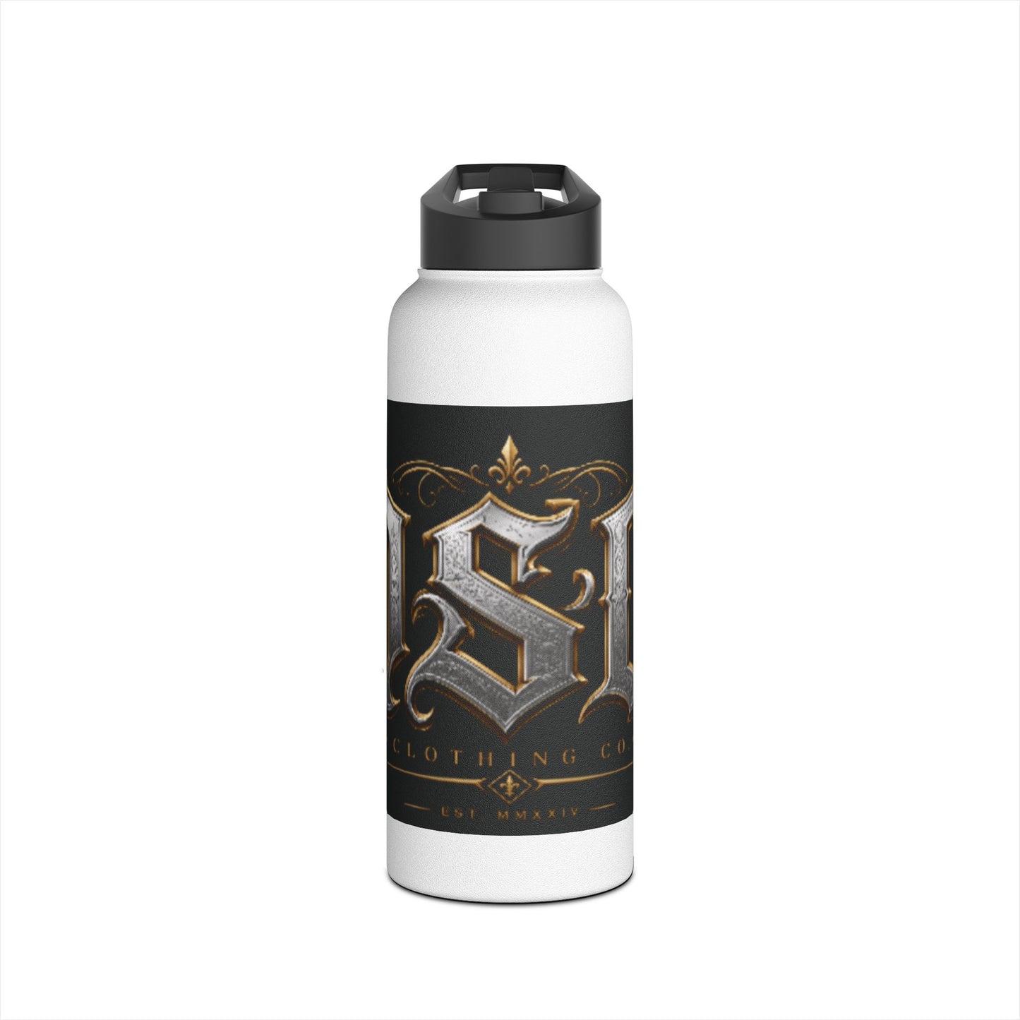 Ornate Gothic Stainless Steel Water Bottle — Vintage Monogram Design