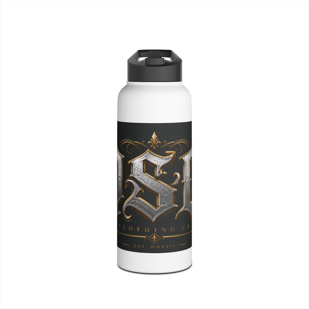 Ornate Gothic Stainless Steel Water Bottle — Vintage Monogram Design