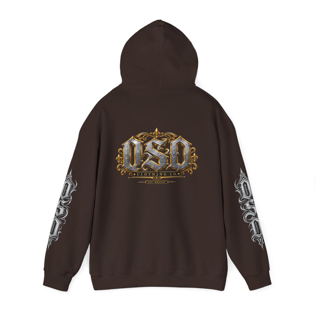Hoodie — Ornate Gothic "OSD" Logo Sleeve & Back Streetwear Hoodie