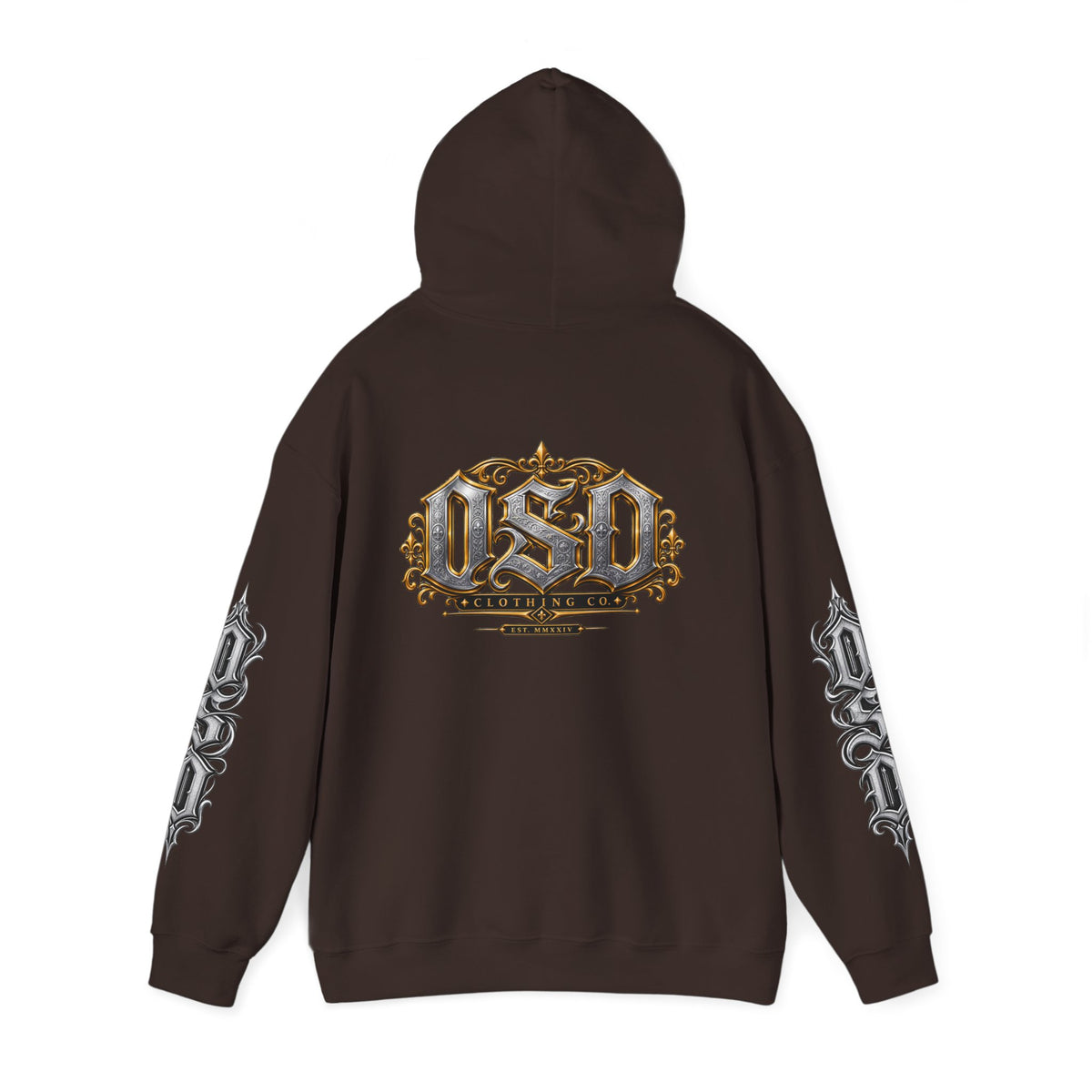 Hoodie — Ornate Gothic "OSD" Logo Sleeve & Back Streetwear Hoodie