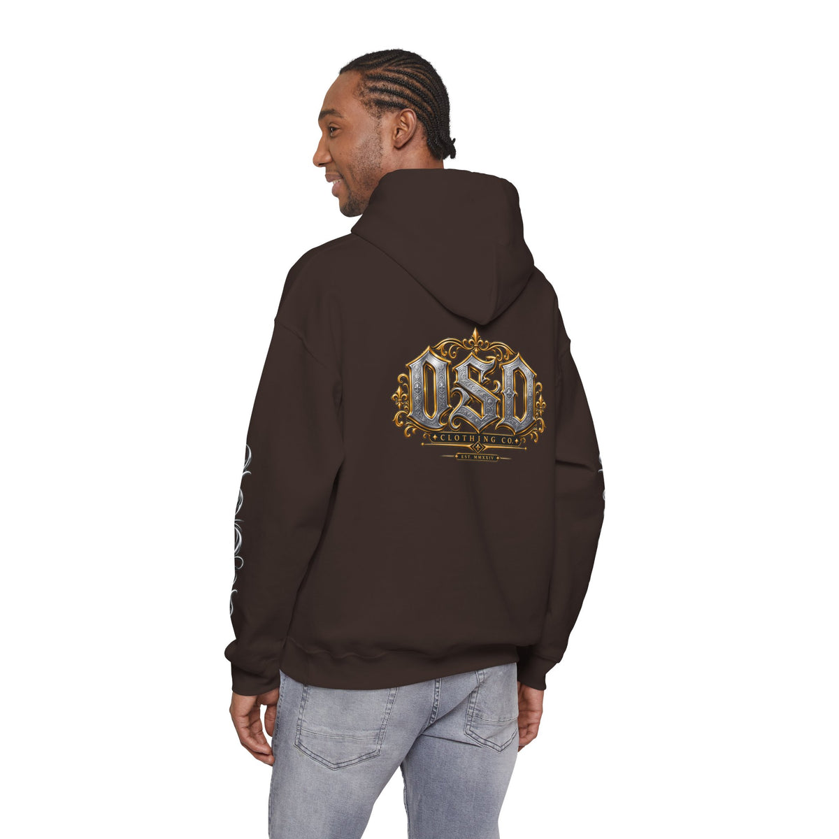 Hoodie — Ornate Gothic "OSD" Logo Sleeve & Back Streetwear Hoodie