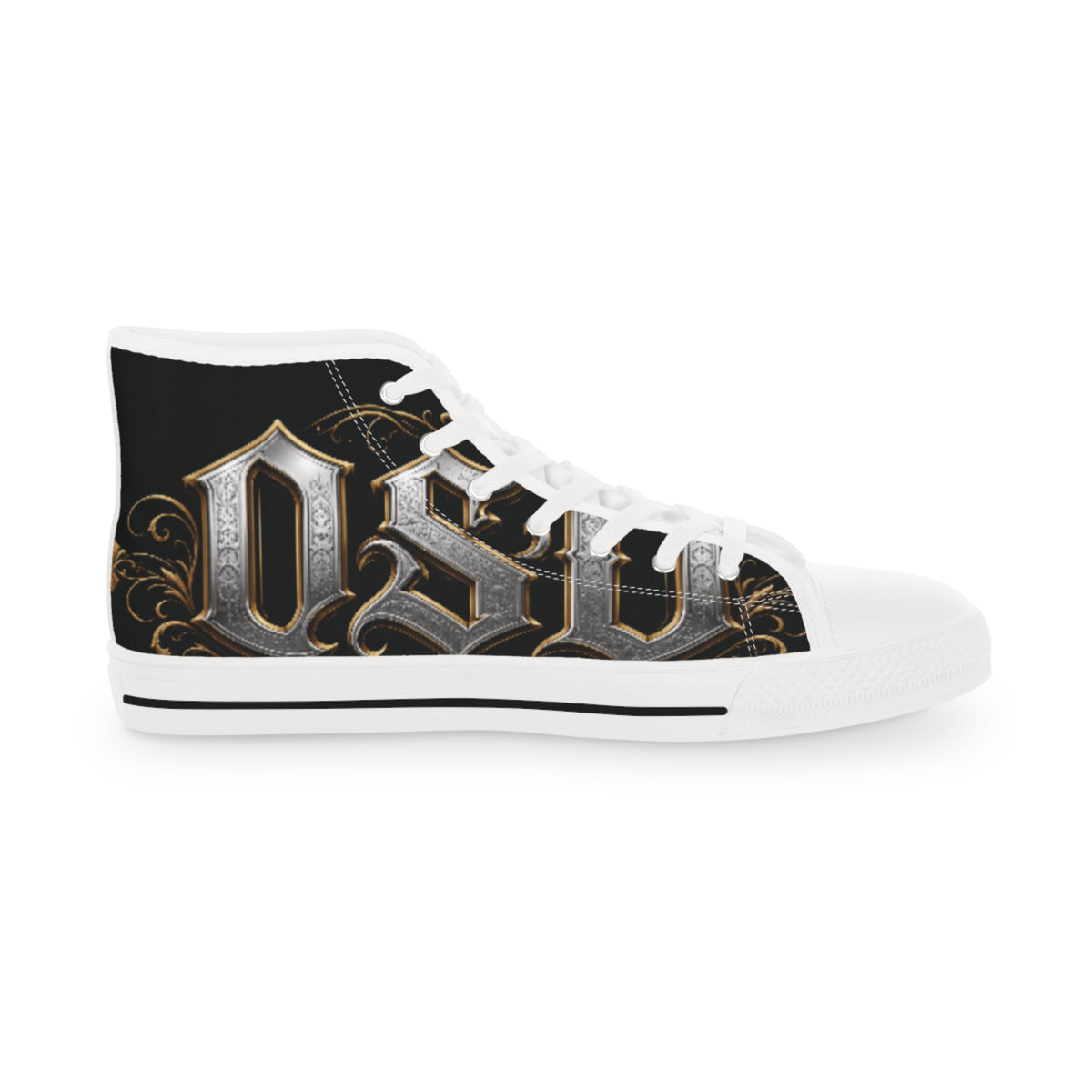 High Top Sneakers — Gothic Lettering Black & Gold Streetwear