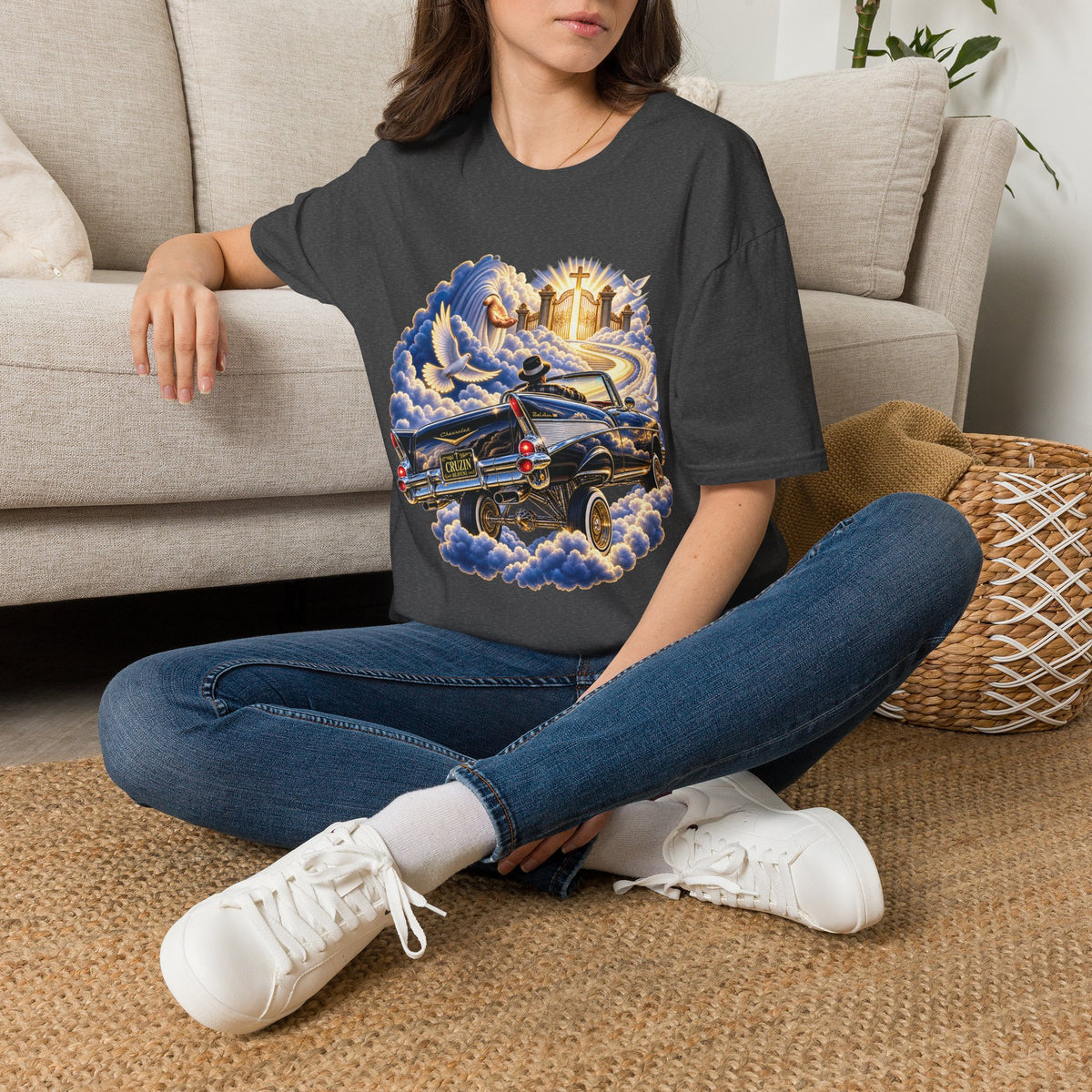 Christian Heaven Car Tribute T-Shirt — Guardian Angel, Cross & Dove T Shirt