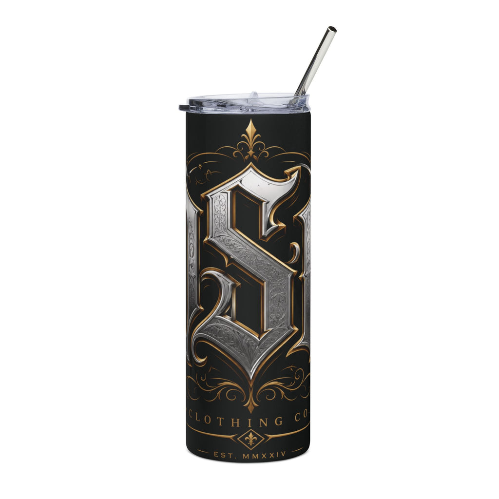 Gothic Monogram 20oz Stainless Tumbler — Metallic S Letter Travel Cup