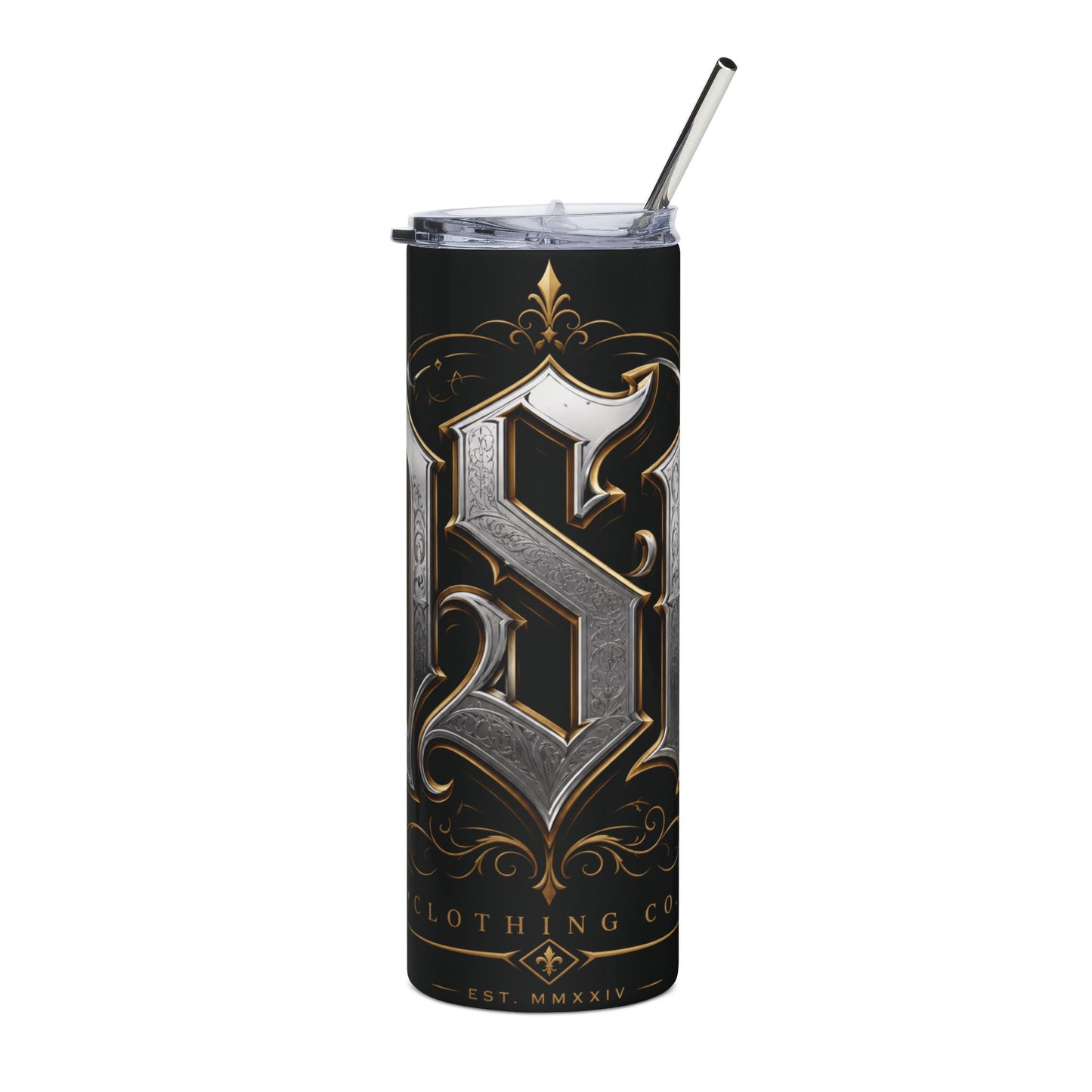 Gothic Monogram 20oz Stainless Tumbler — Metallic S Letter Travel Cup