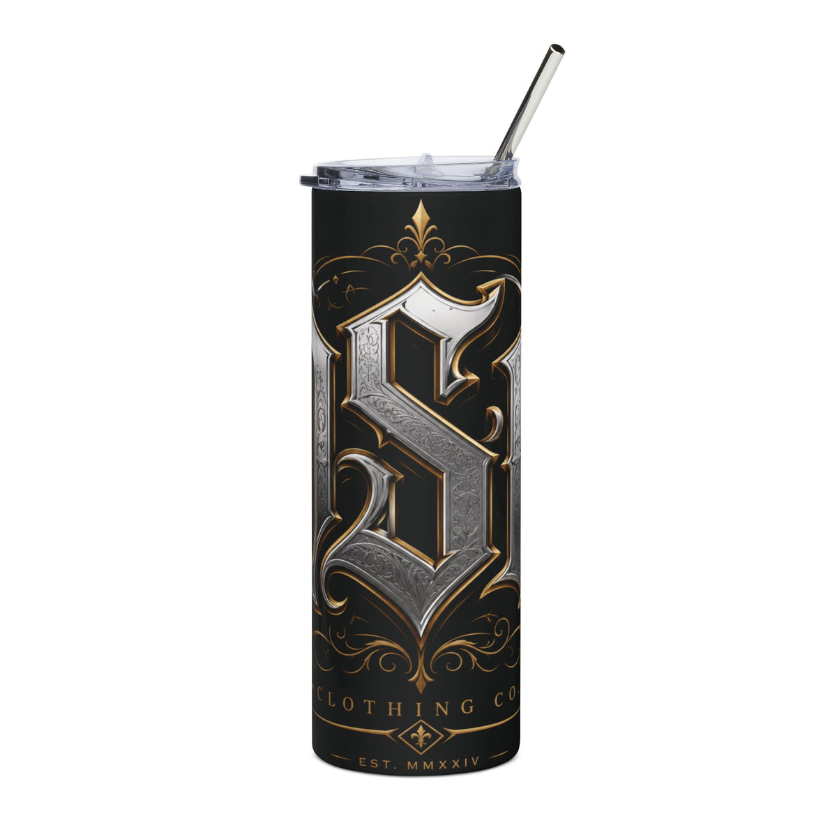 Gothic Monogram 20oz Stainless Tumbler — Metallic S Letter Travel Cup