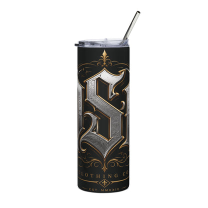 Gothic Monogram 20oz Stainless Tumbler — Metallic S Letter Travel Cup