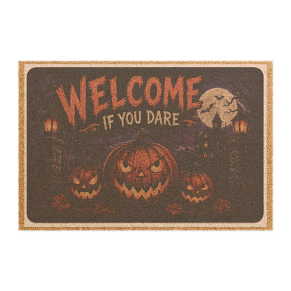 Halloween "Welcome If You Dare" Doormat — Spooky Pumpkin Entrance Mat