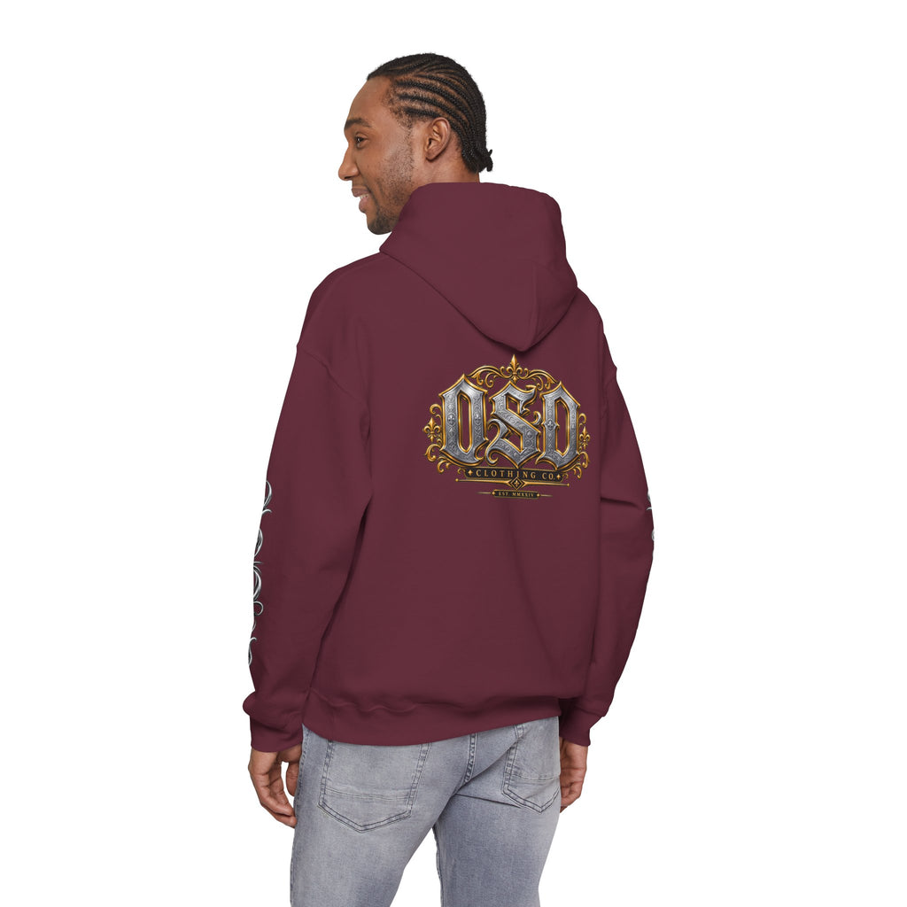 Hoodie — Ornate Gothic "OSD" Logo Sleeve & Back Streetwear Hoodie